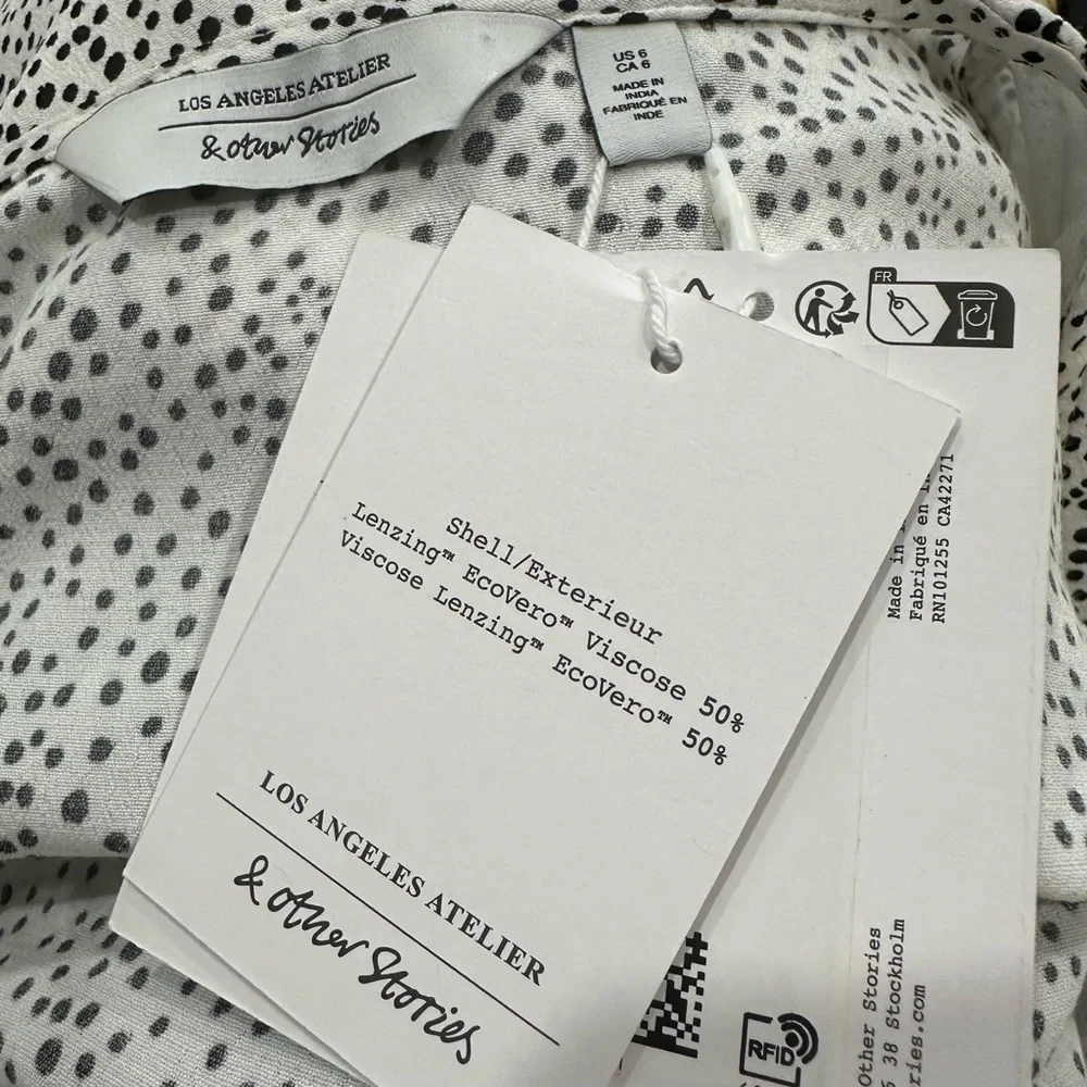 & Other Stories Polka Dot Midi Dress Puff Sleeves White Size 6 NWT Retail $119 - Picture 2 of 8